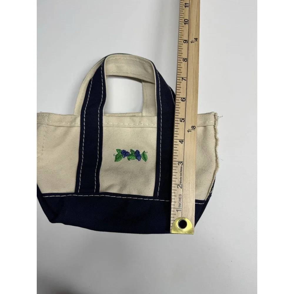 Rare‎ Vintage L.L.Bean Mini BOAT AND TOTE Blueberries Canvas Bag USA White Blue
